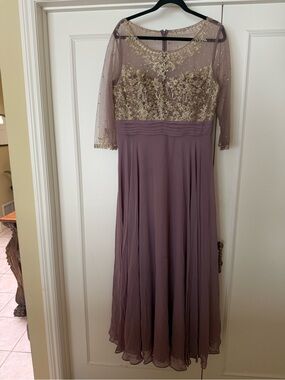 Embellished Mauve Evening Dress with Gold Lace w sequence XL